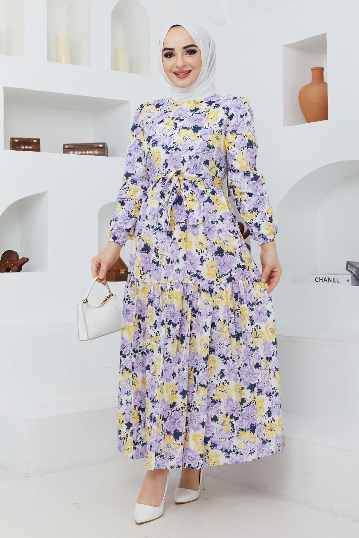 Cankız Çiçek Elbise - Lila