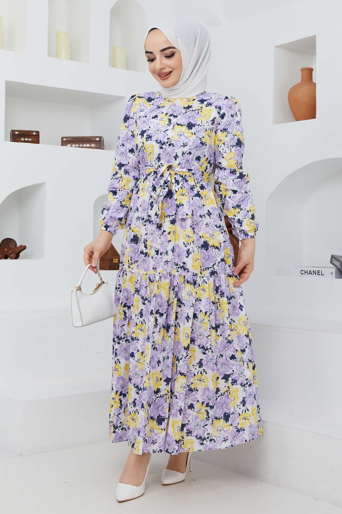 Cankız Çiçek Elbise - Lila