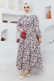 Cankız Çiçek Elbise - Siyah