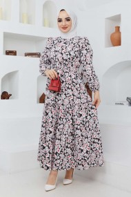 Cankız Çiçek Elbise - Siyah