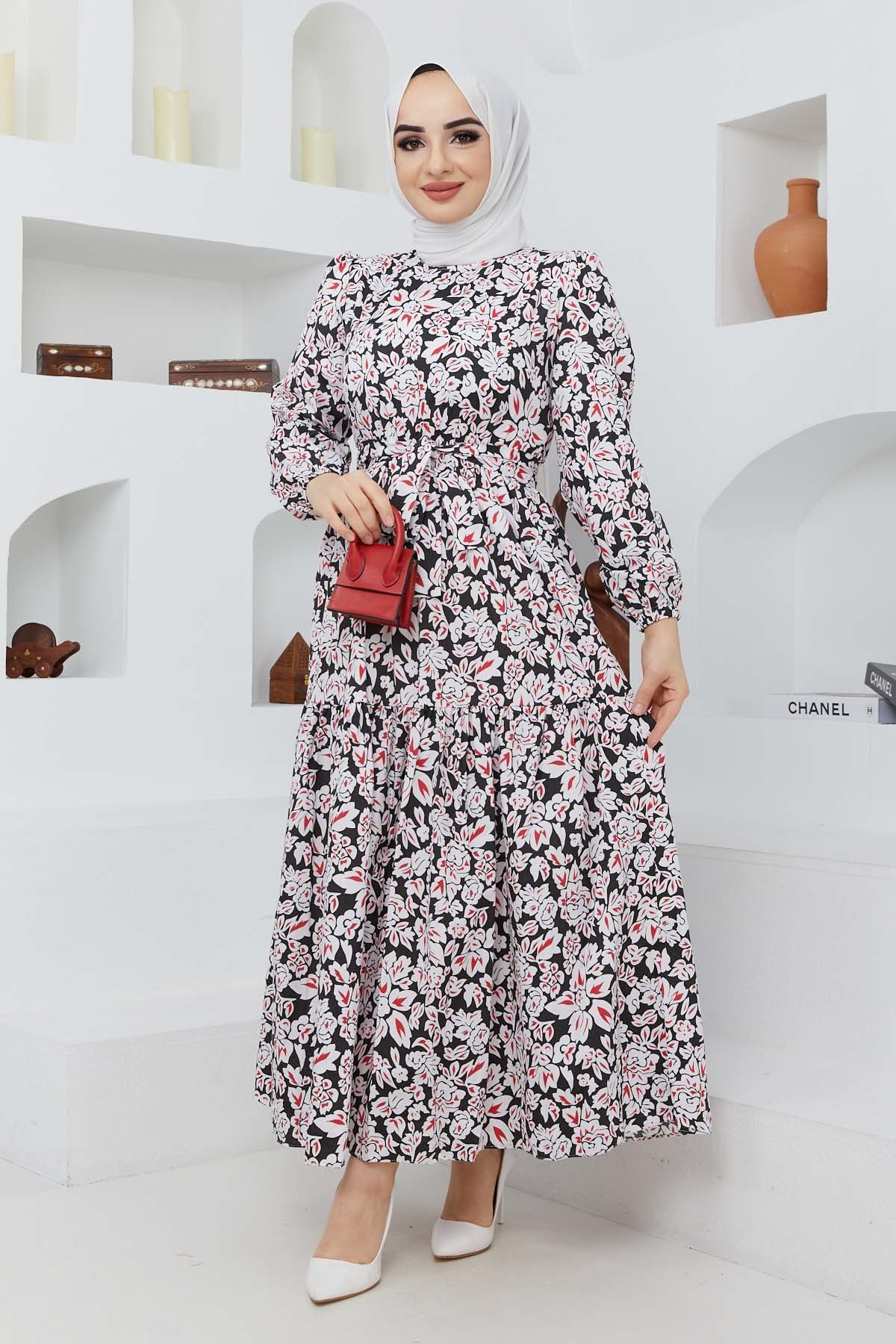 Cankız Çiçek Elbise - Siyah