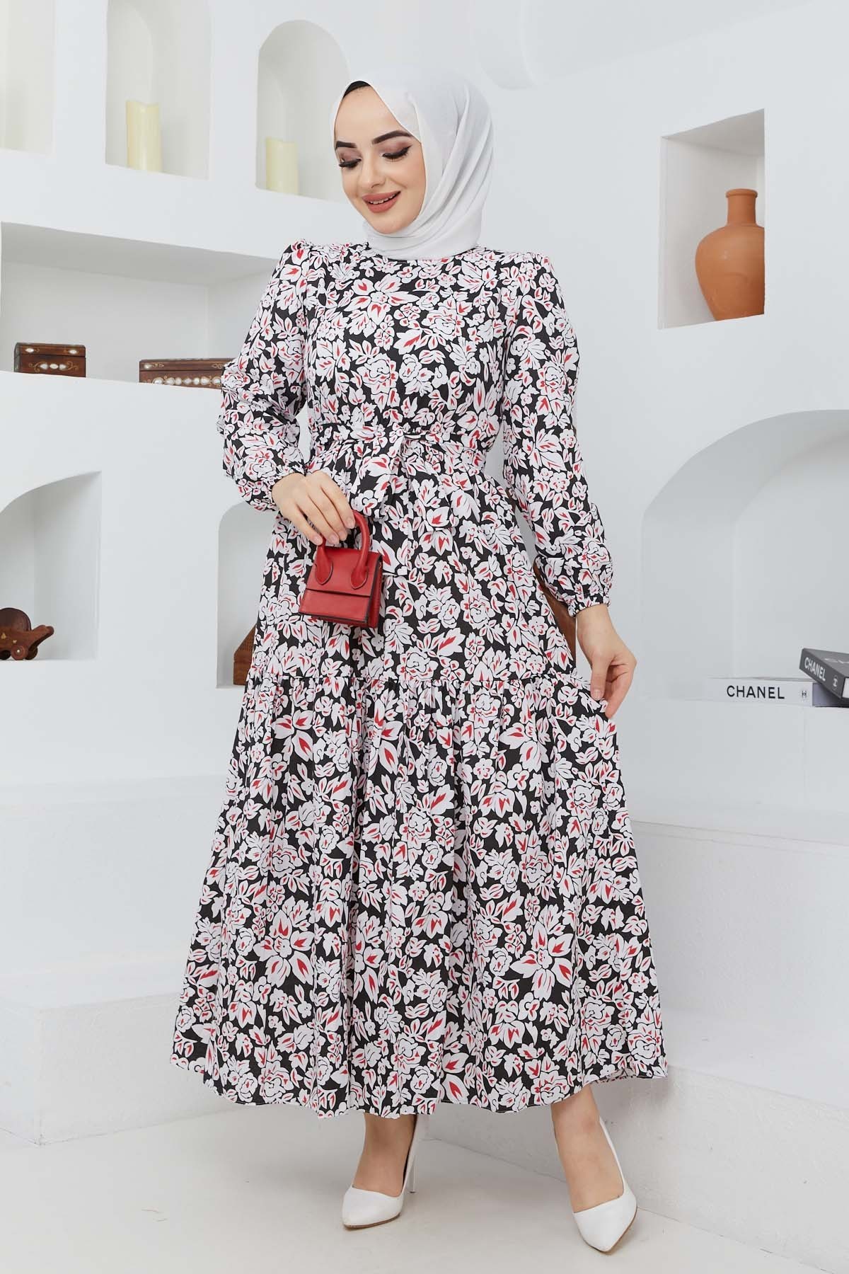 Cankız Çiçek Elbise - Siyah