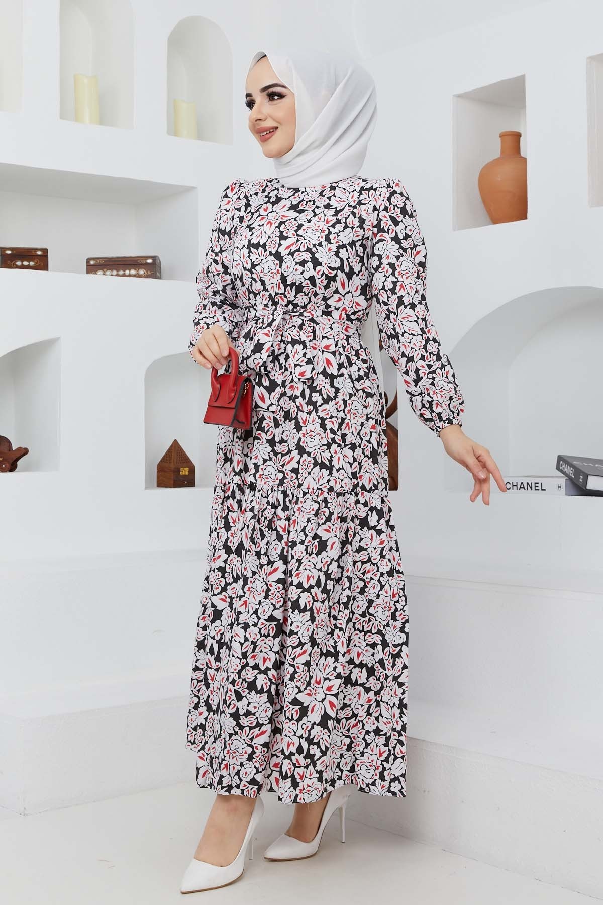 Cankız Çiçek Elbise - Siyah