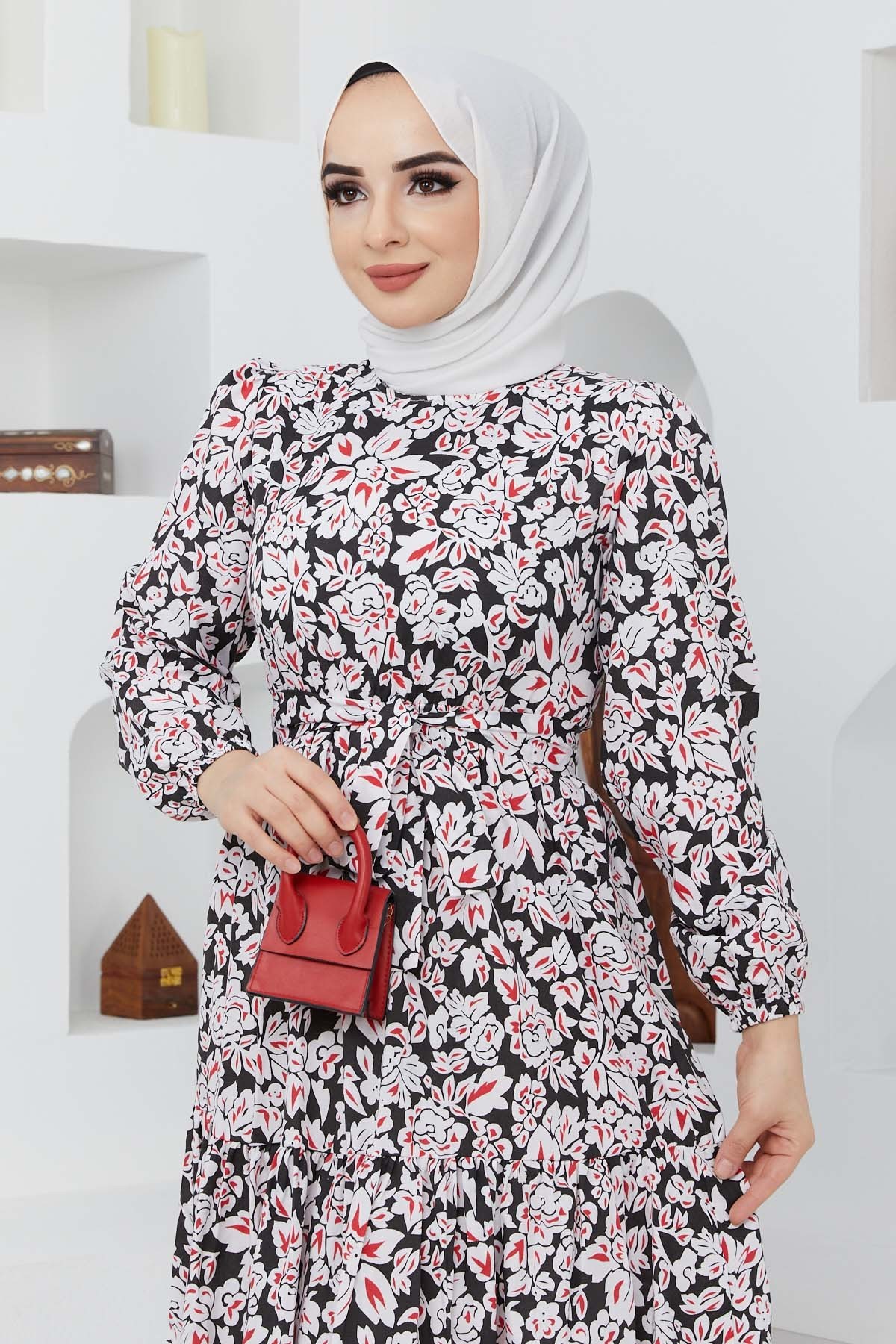 Cankız Çiçek Elbise - Siyah