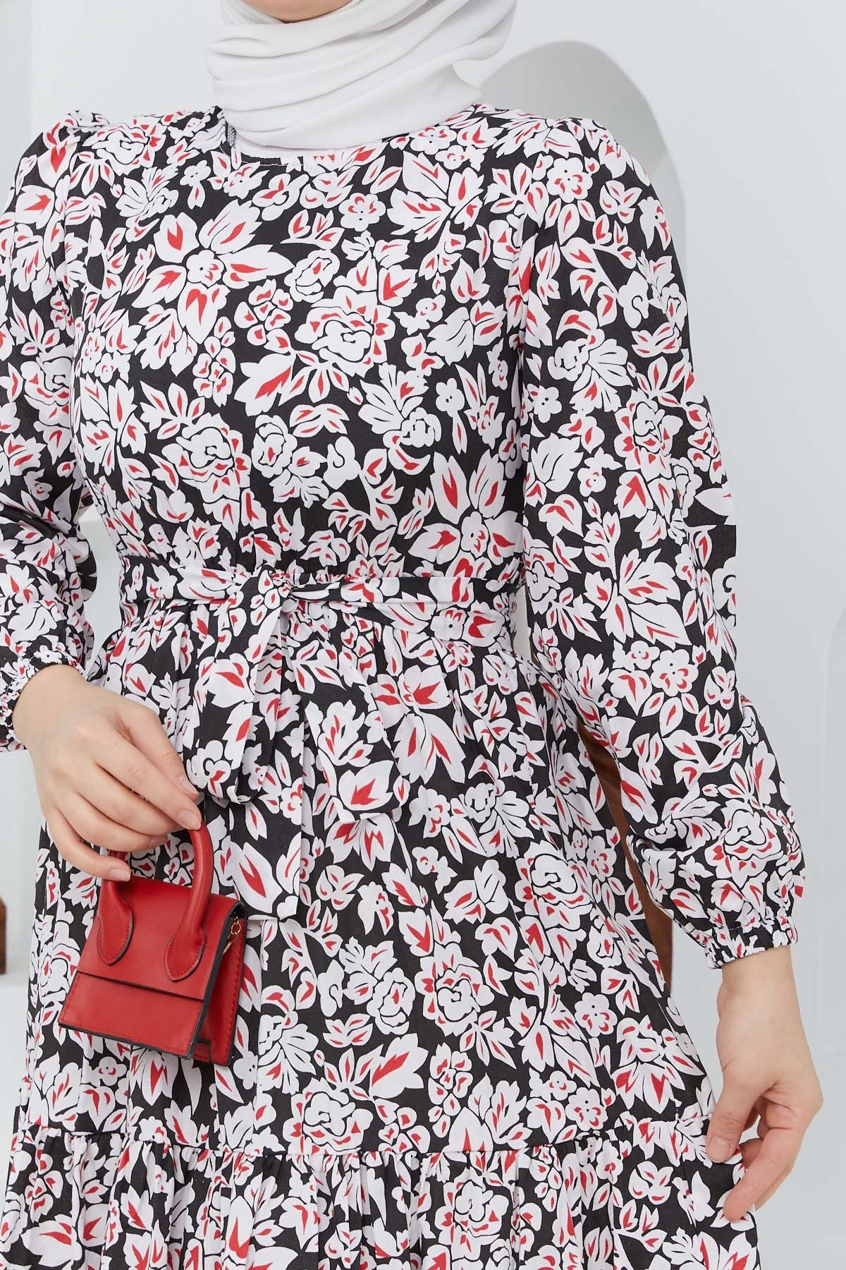 Cankız Çiçek Elbise - Siyah