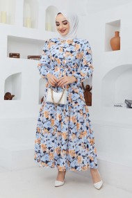 Cankız Çiçek Elbise - Mavi