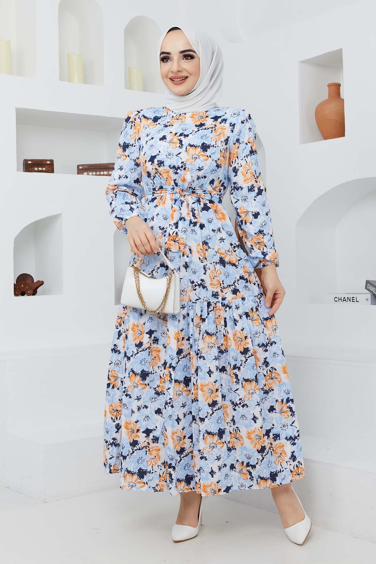 Cankız Çiçek Elbise - Mavi