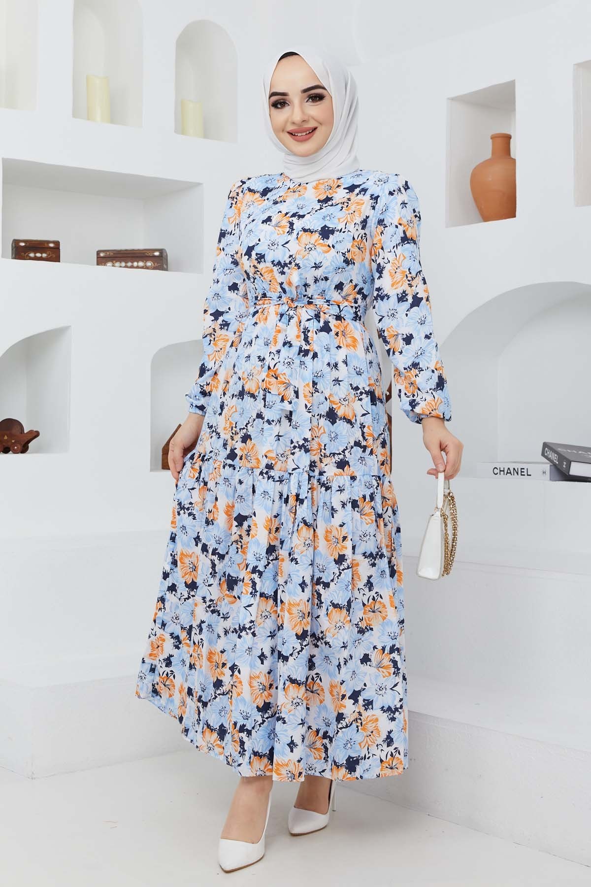 Cankız Çiçek Elbise - Mavi