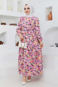 Cankız Çiçek Elbise - Fuşya