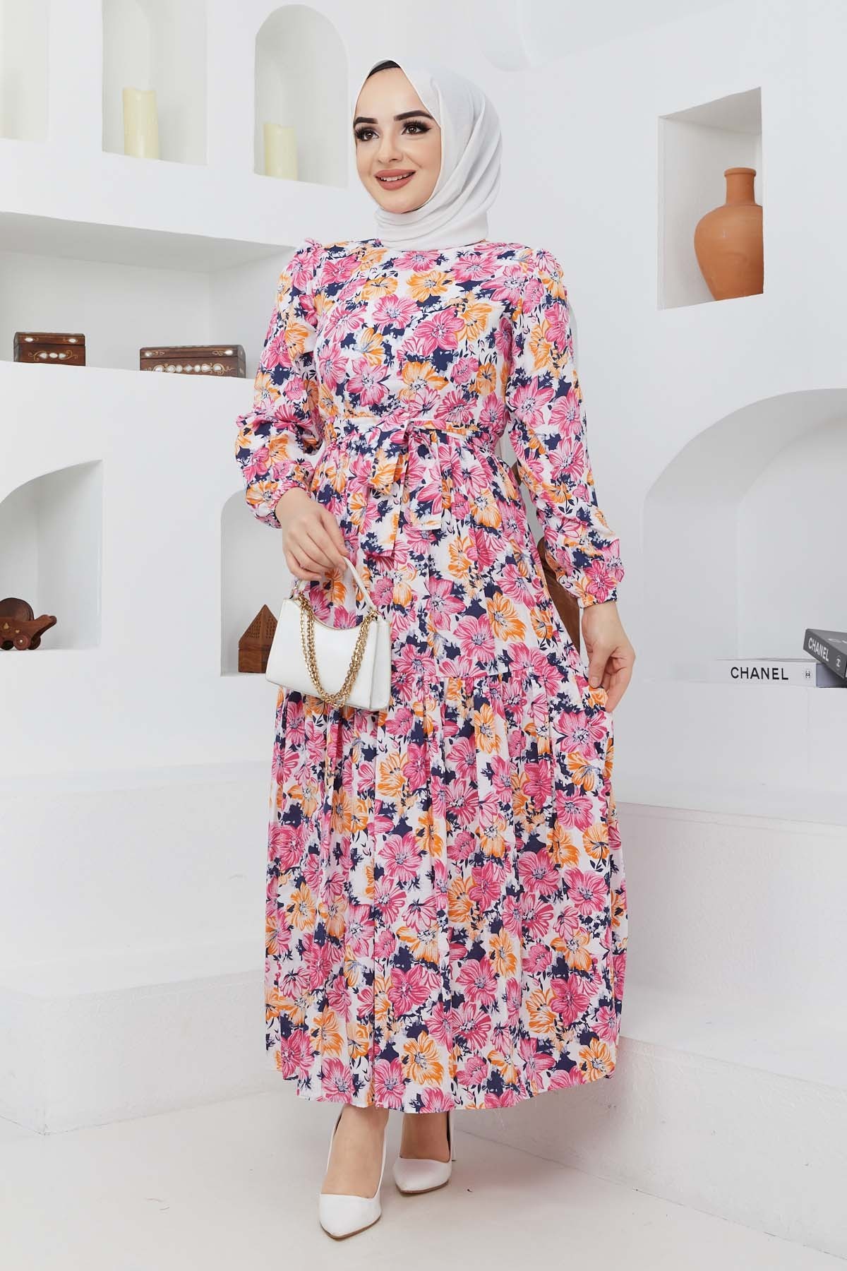 Cankız Çiçek Elbise - Fuşya