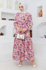 Cankız Çiçek Elbise - Fuşya