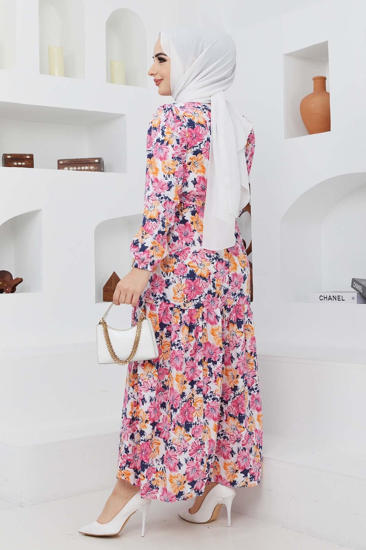 Cankız Çiçek Elbise - Fuşya