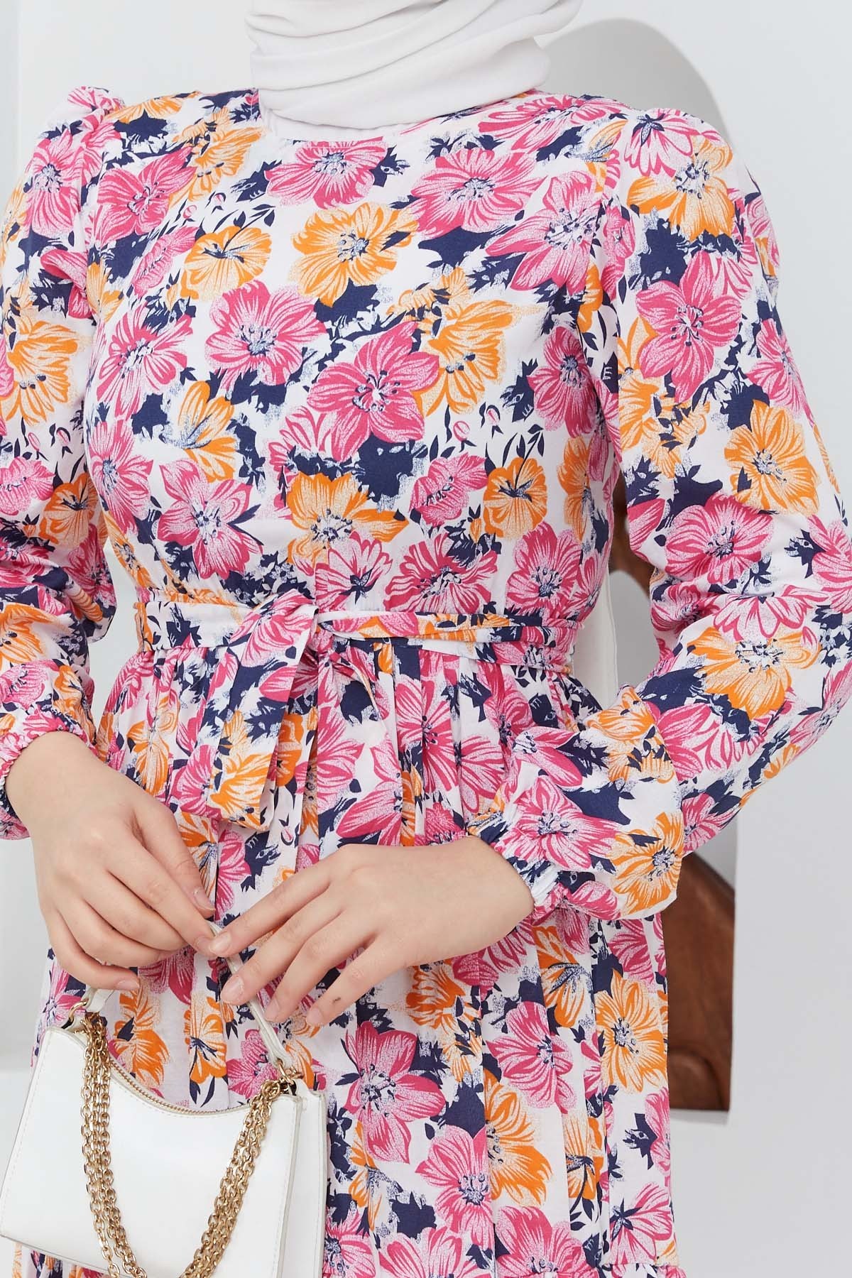 Cankız Çiçek Elbise - Fuşya