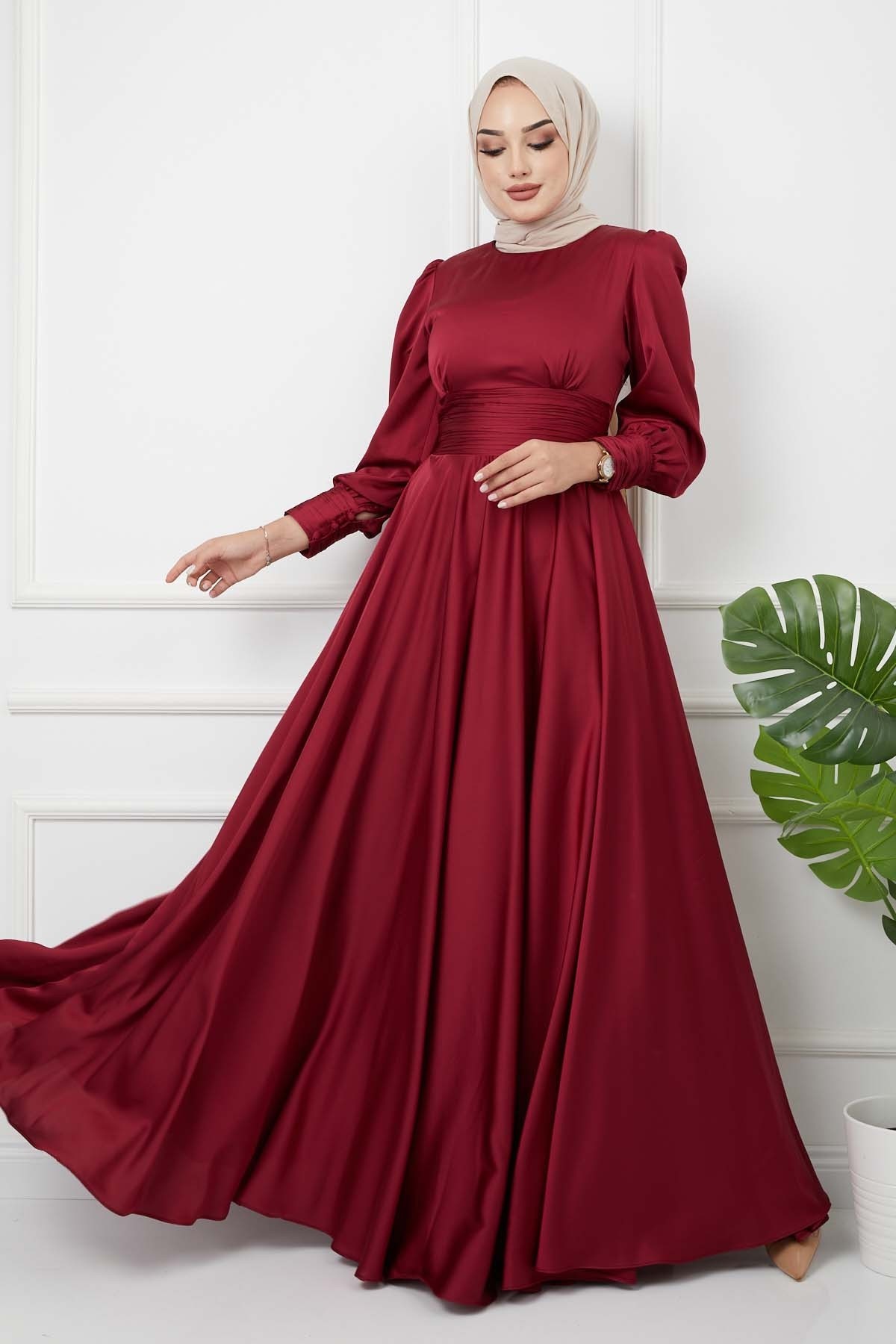 Beli Piliseli Abiye - Bordo