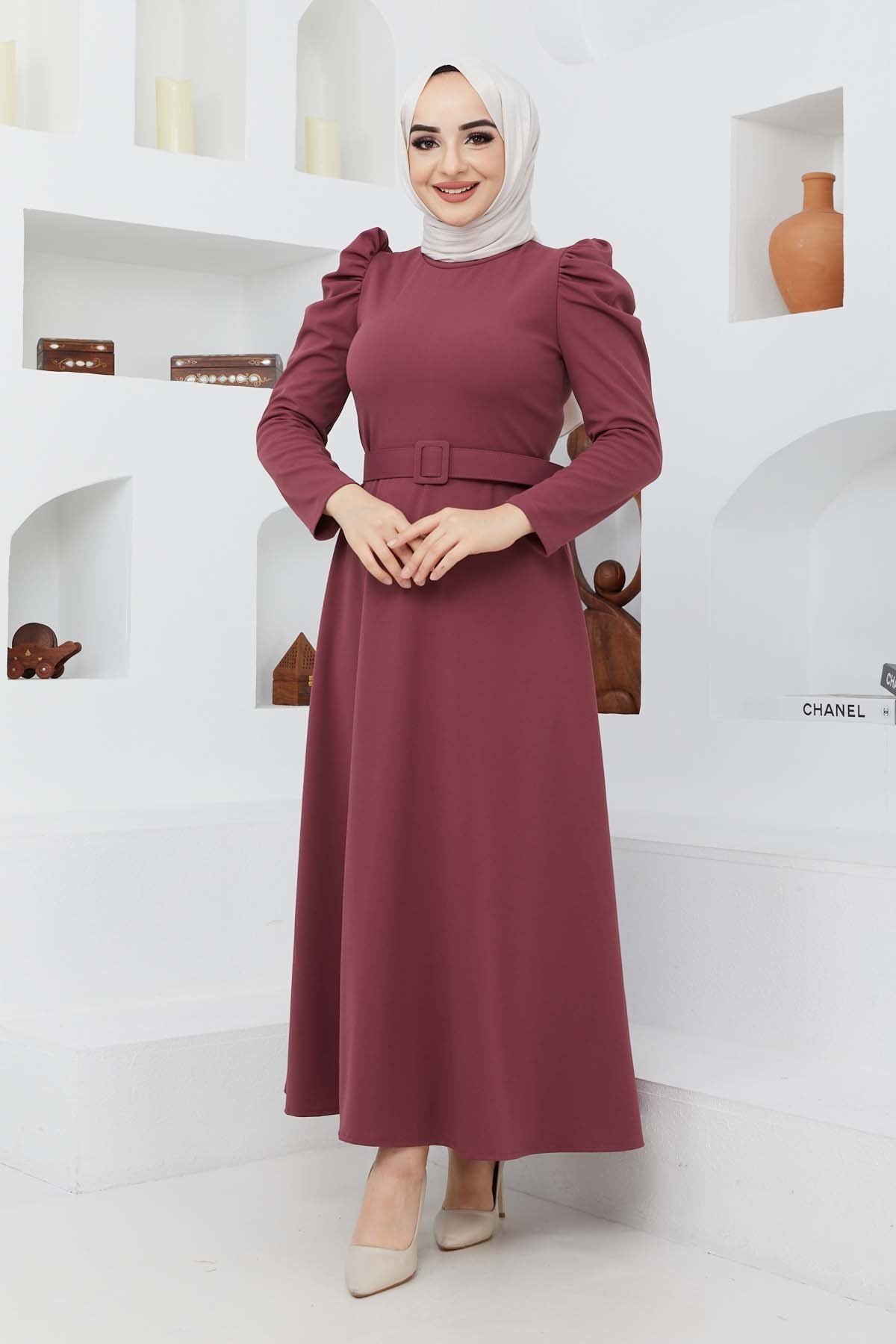 Buket Krep Elbise - Gül Kurusu