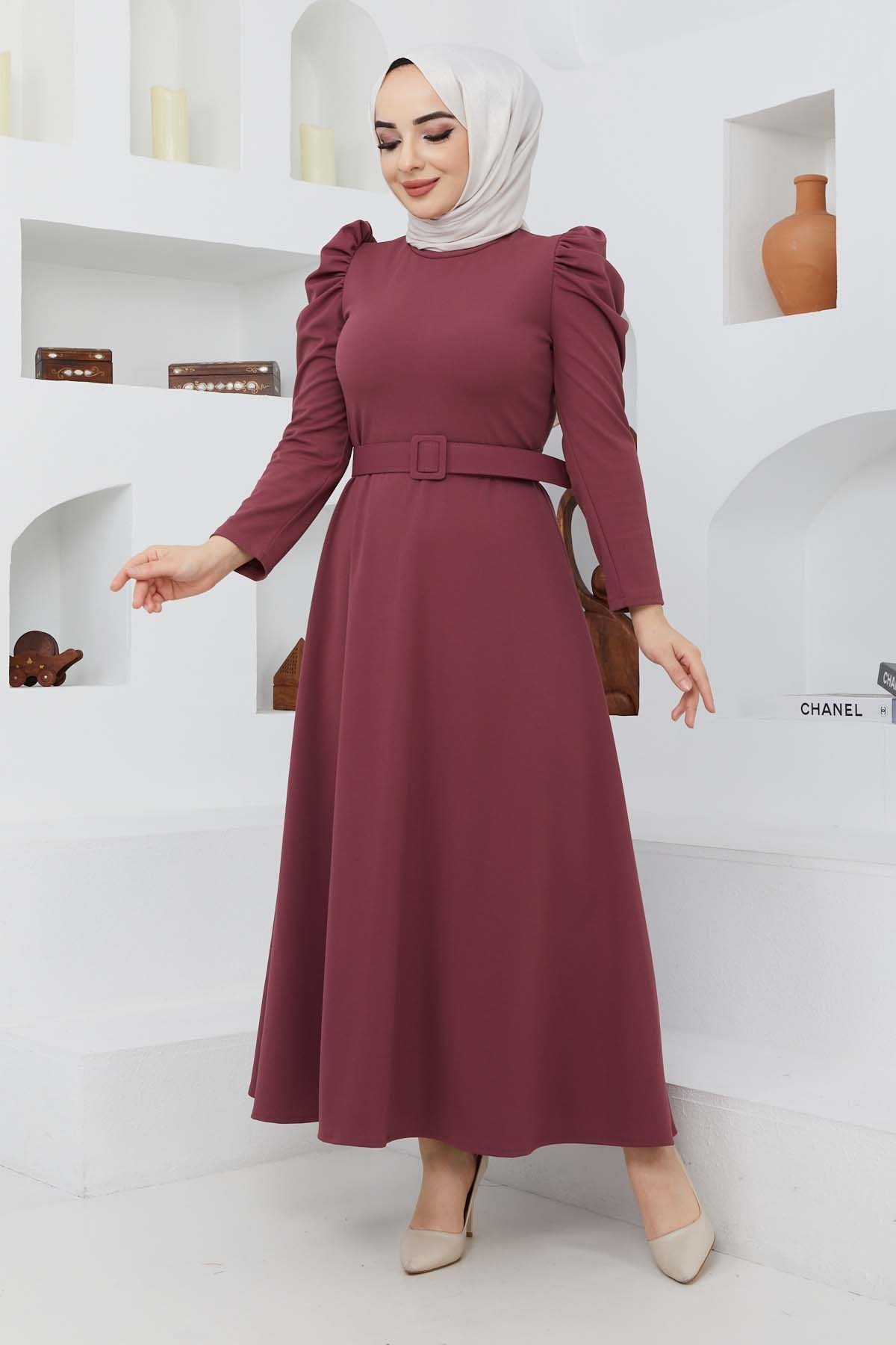 Buket Krep Elbise - Gül Kurusu