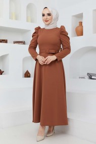 Buket Krep Elbise - Kiremit