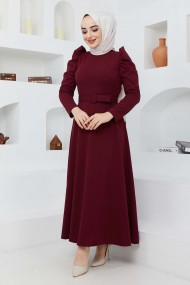 Buket Krep Elbise - Bordo