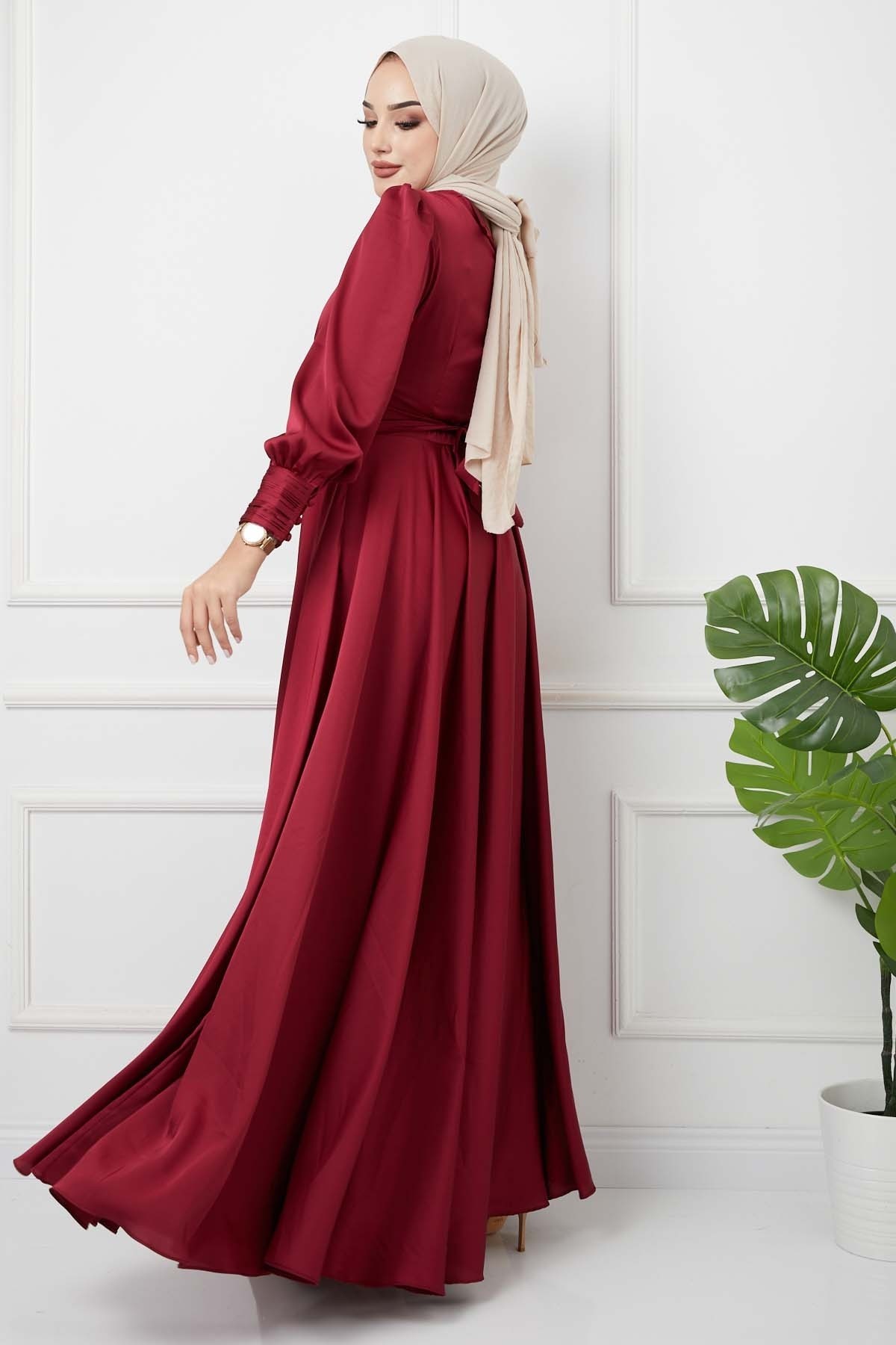 Beli Piliseli Abiye - Bordo