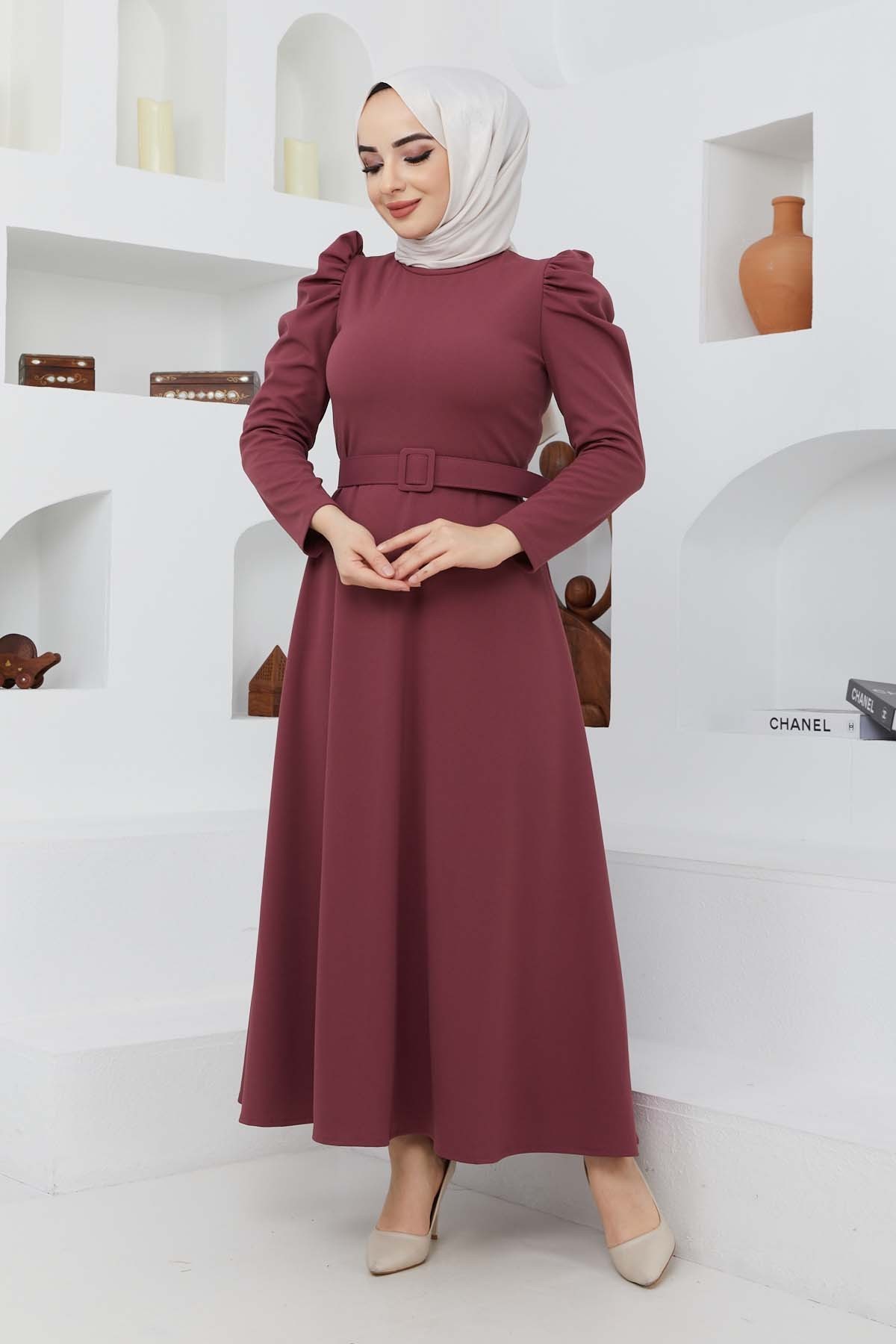 Buket Krep Elbise - Gül Kurusu