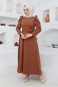 Buket Krep Elbise - Kiremit