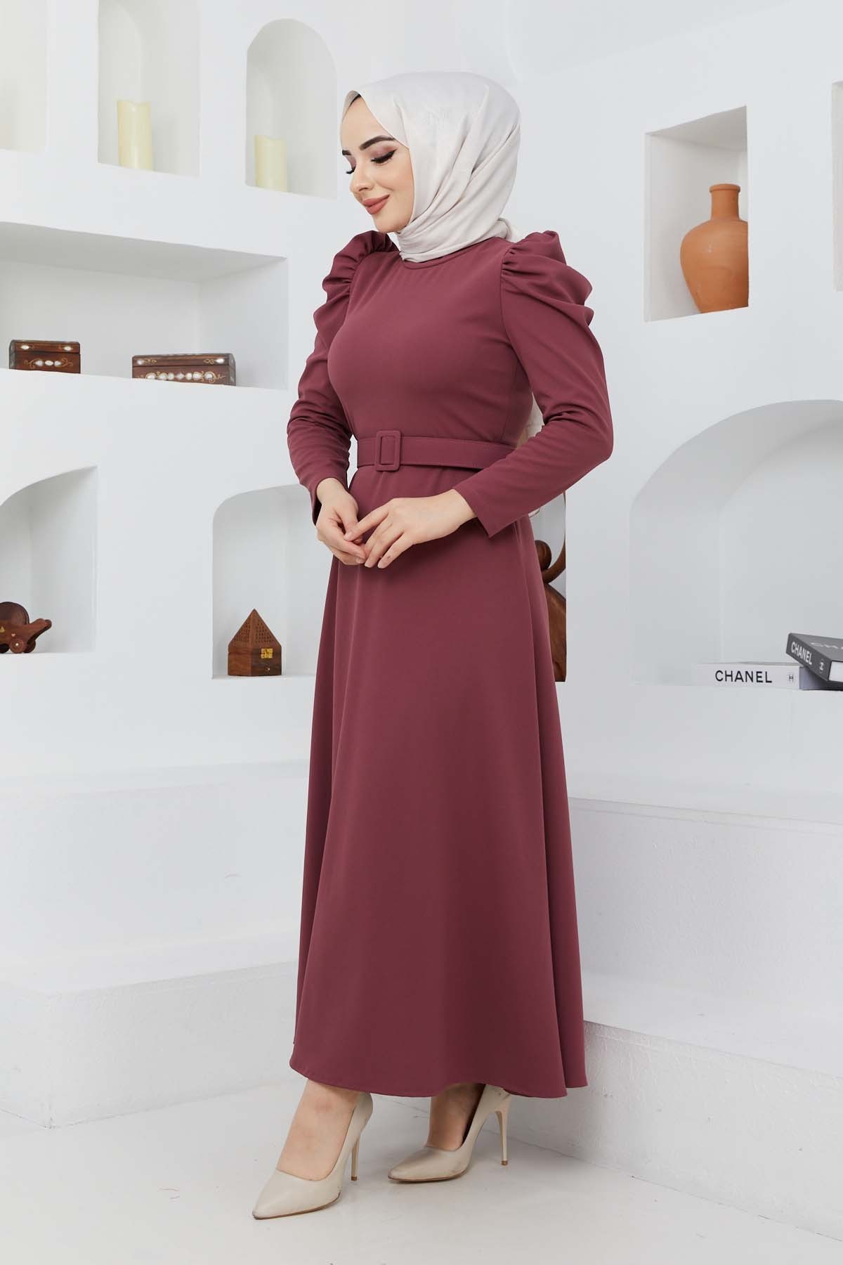 Buket Krep Elbise - Gül Kurusu