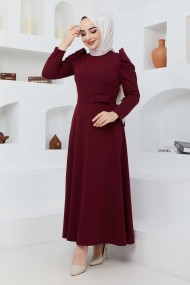 Buket Krep Elbise - Bordo