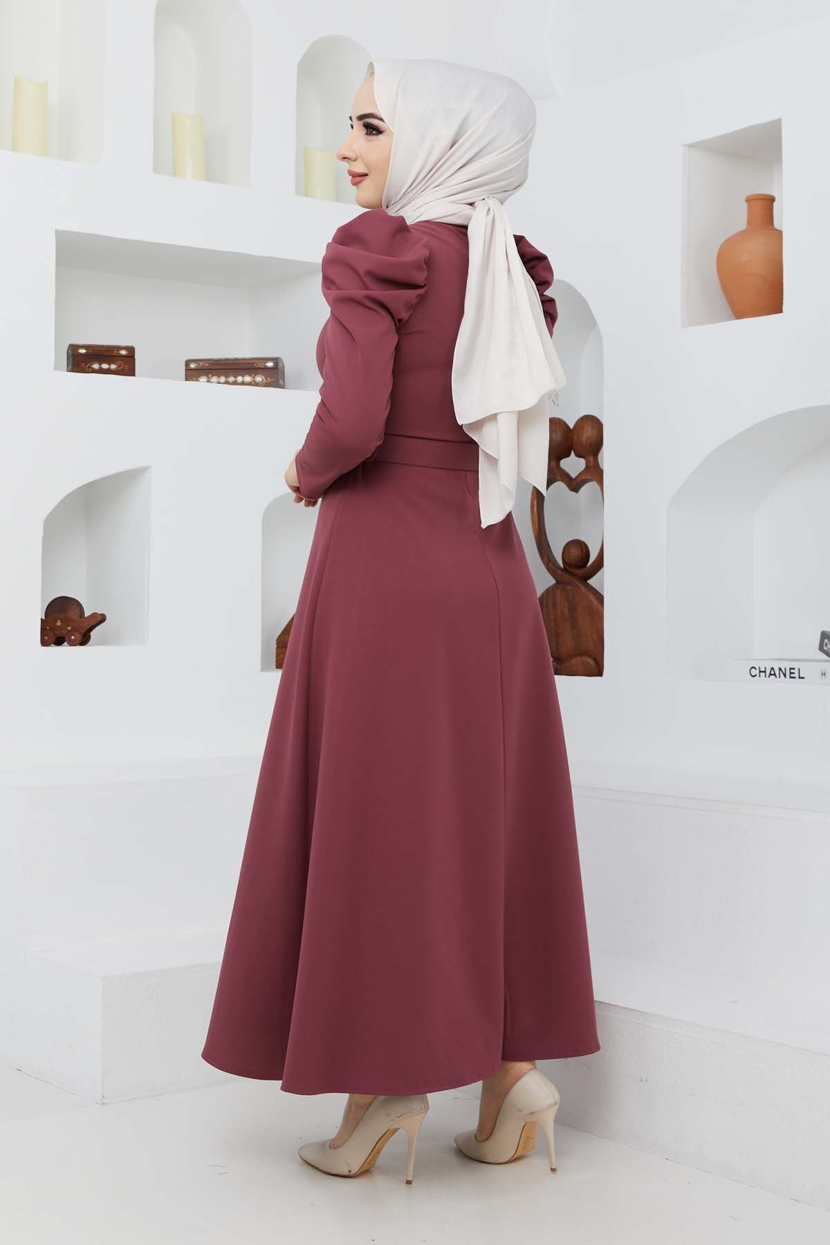 Buket Krep Elbise - Gül Kurusu