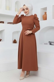 Buket Krep Elbise - Kiremit