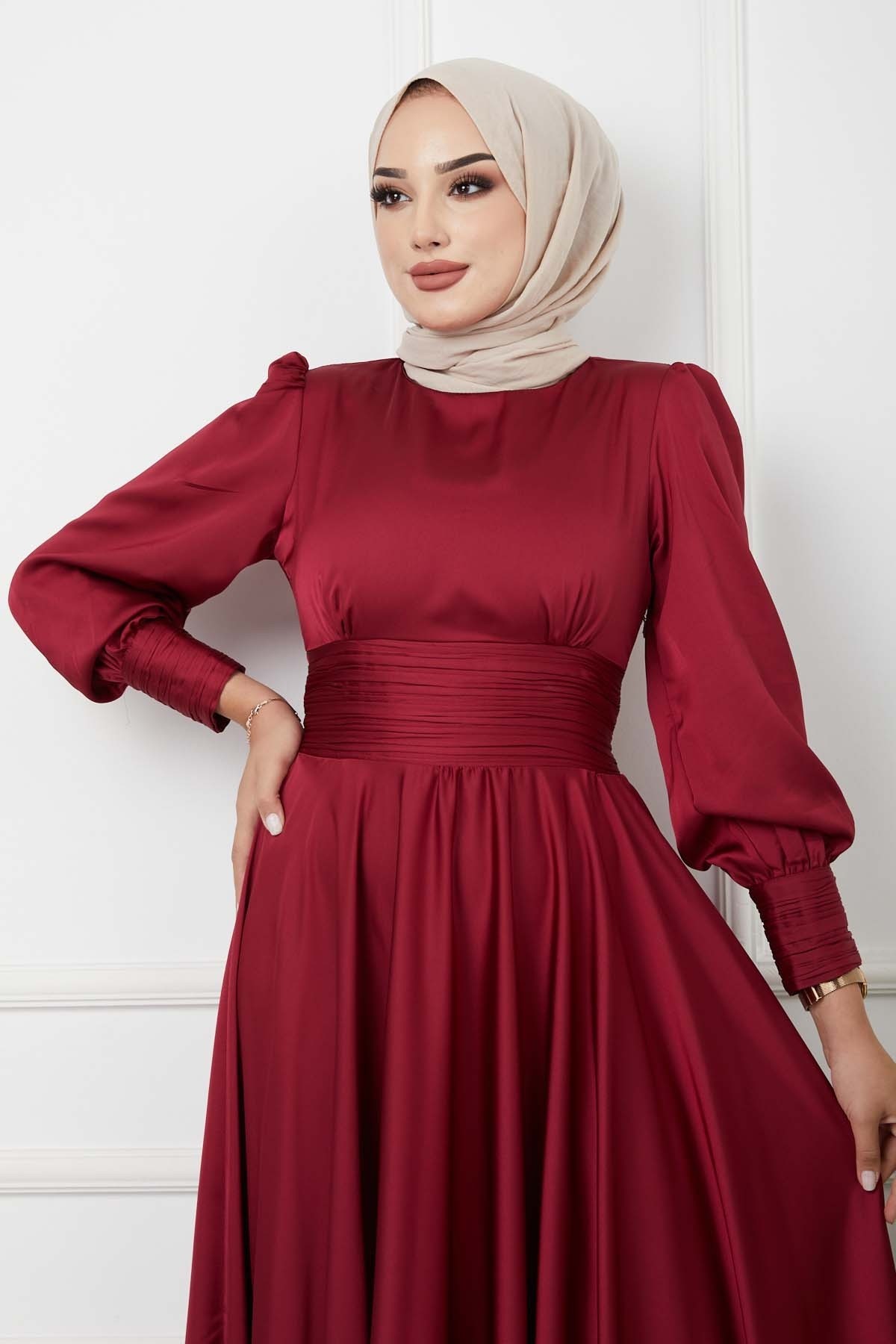 Beli Piliseli Abiye - Bordo