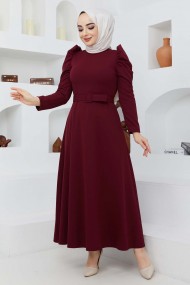 Buket Krep Elbise - Bordo