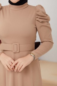 Buket Krep Elbise - Bej