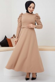 Buket Krep Elbise - Bej