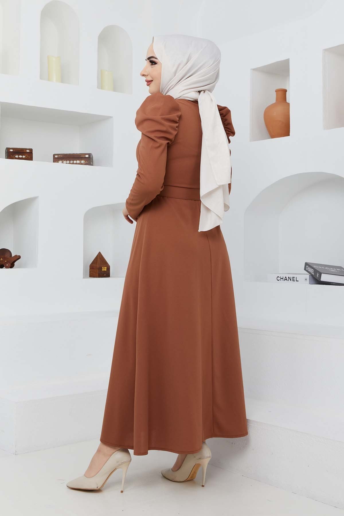 Buket Krep Elbise - Kiremit