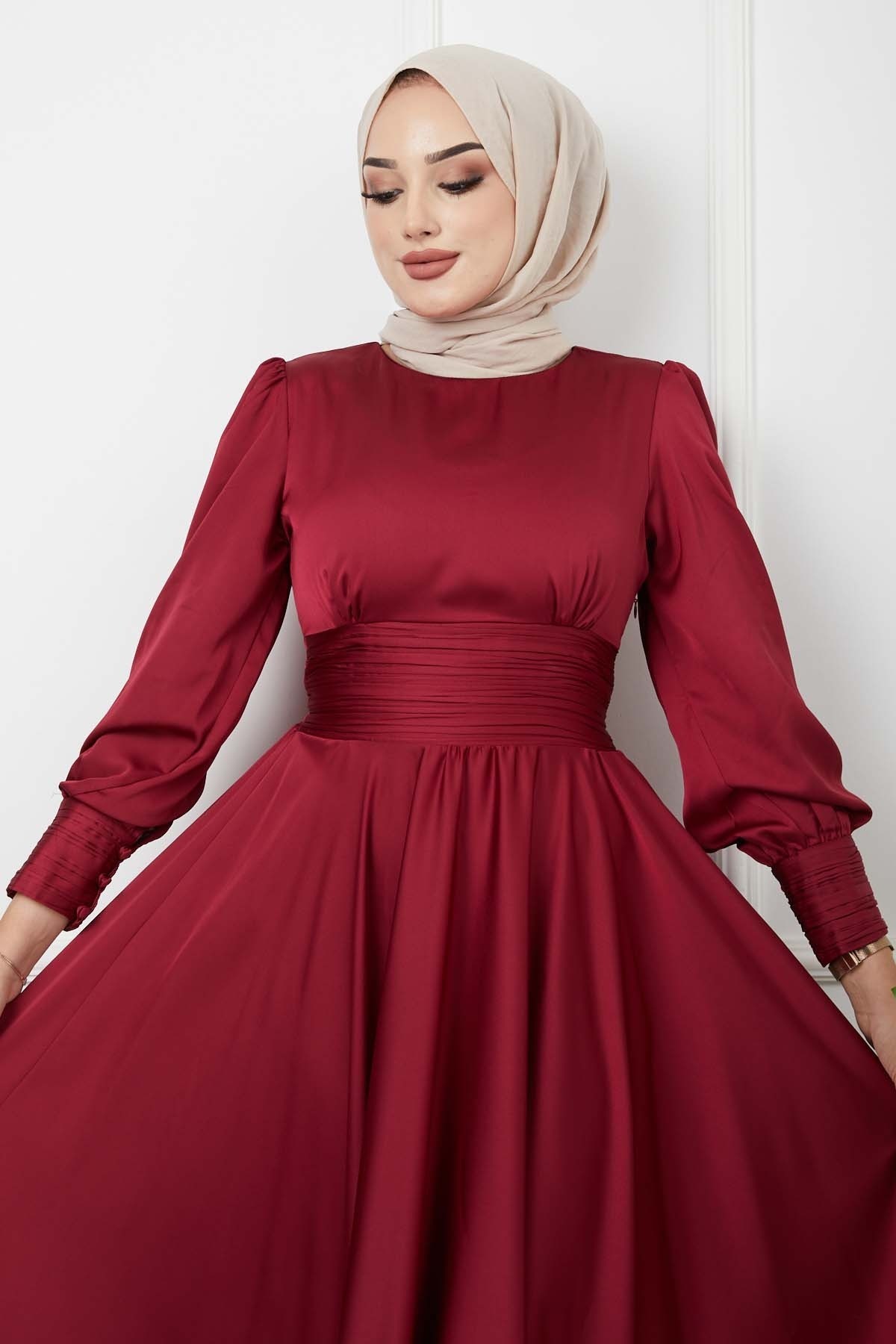 Beli Piliseli Abiye - Bordo