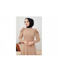 Buket Krep Elbise - Bej