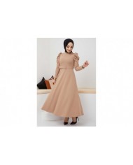 Buket Krep Elbise - Bej
