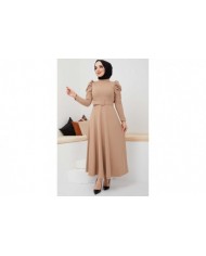 Buket Krep Elbise - Bej