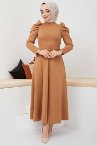 Buket Krep Elbise - Camel