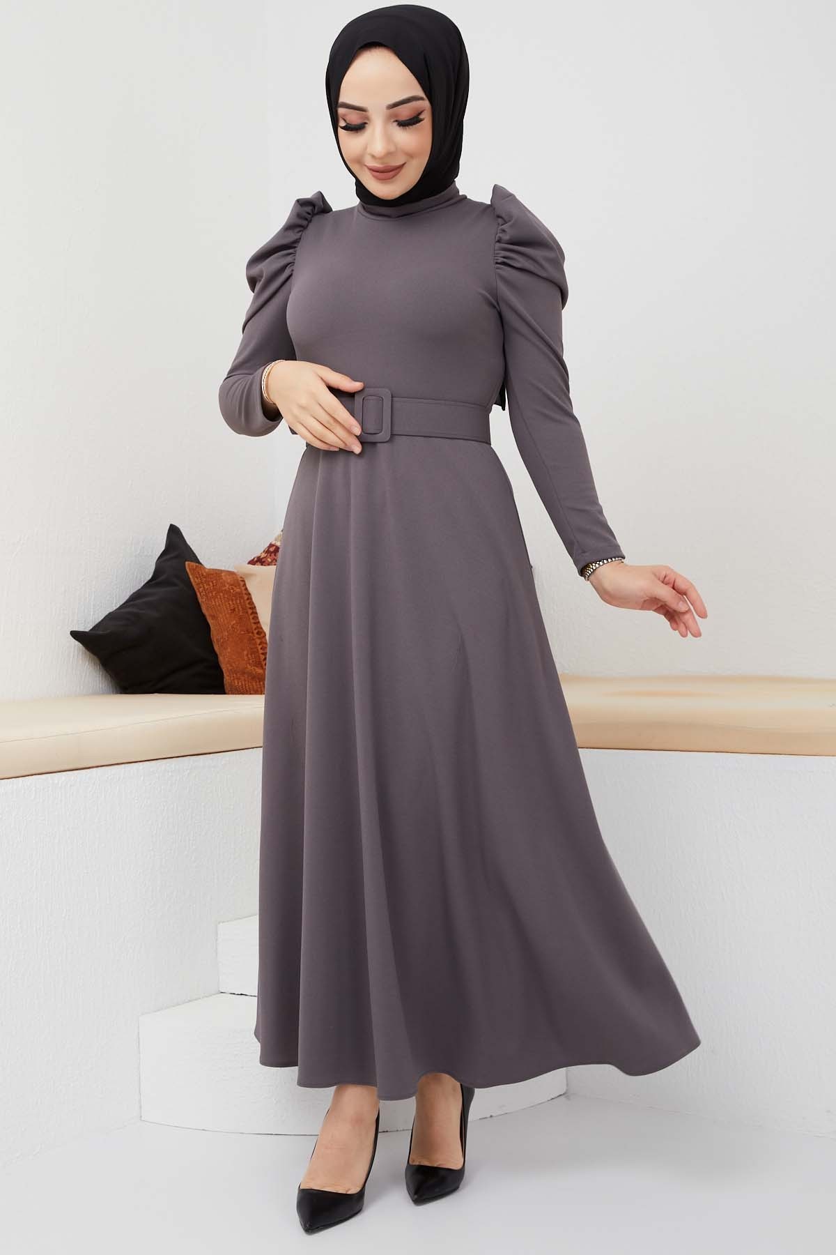 Buket Krep Elbise - Füme