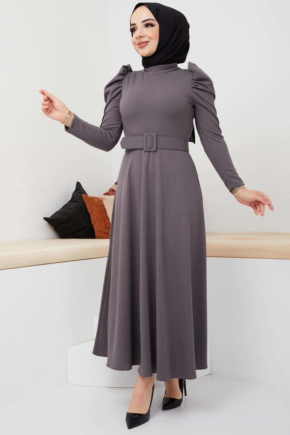 Buket Krep Elbise - Füme