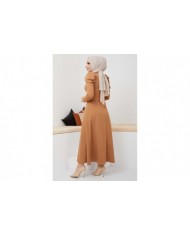 Buket Krep Elbise - Camel