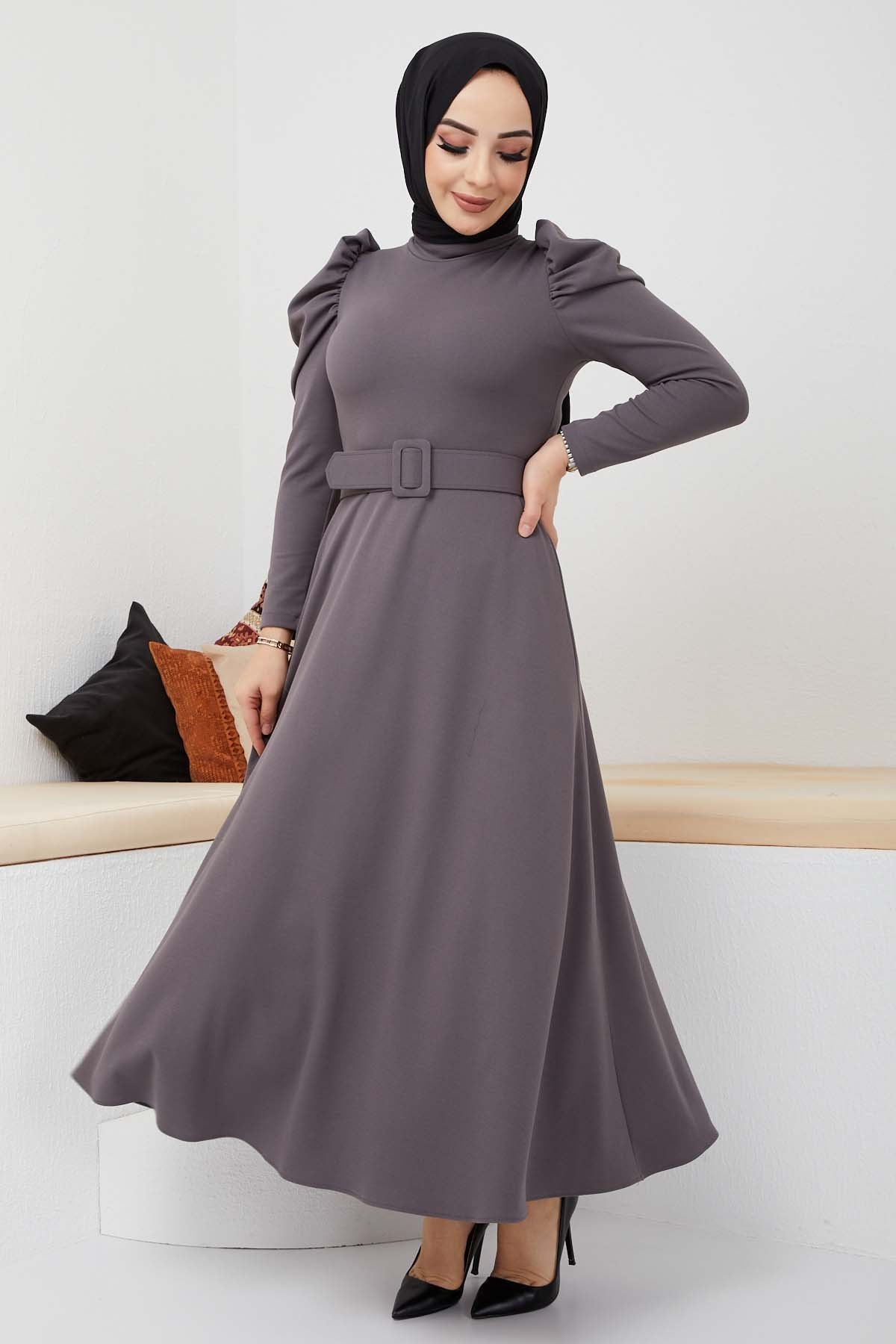 Buket Krep Elbise - Füme