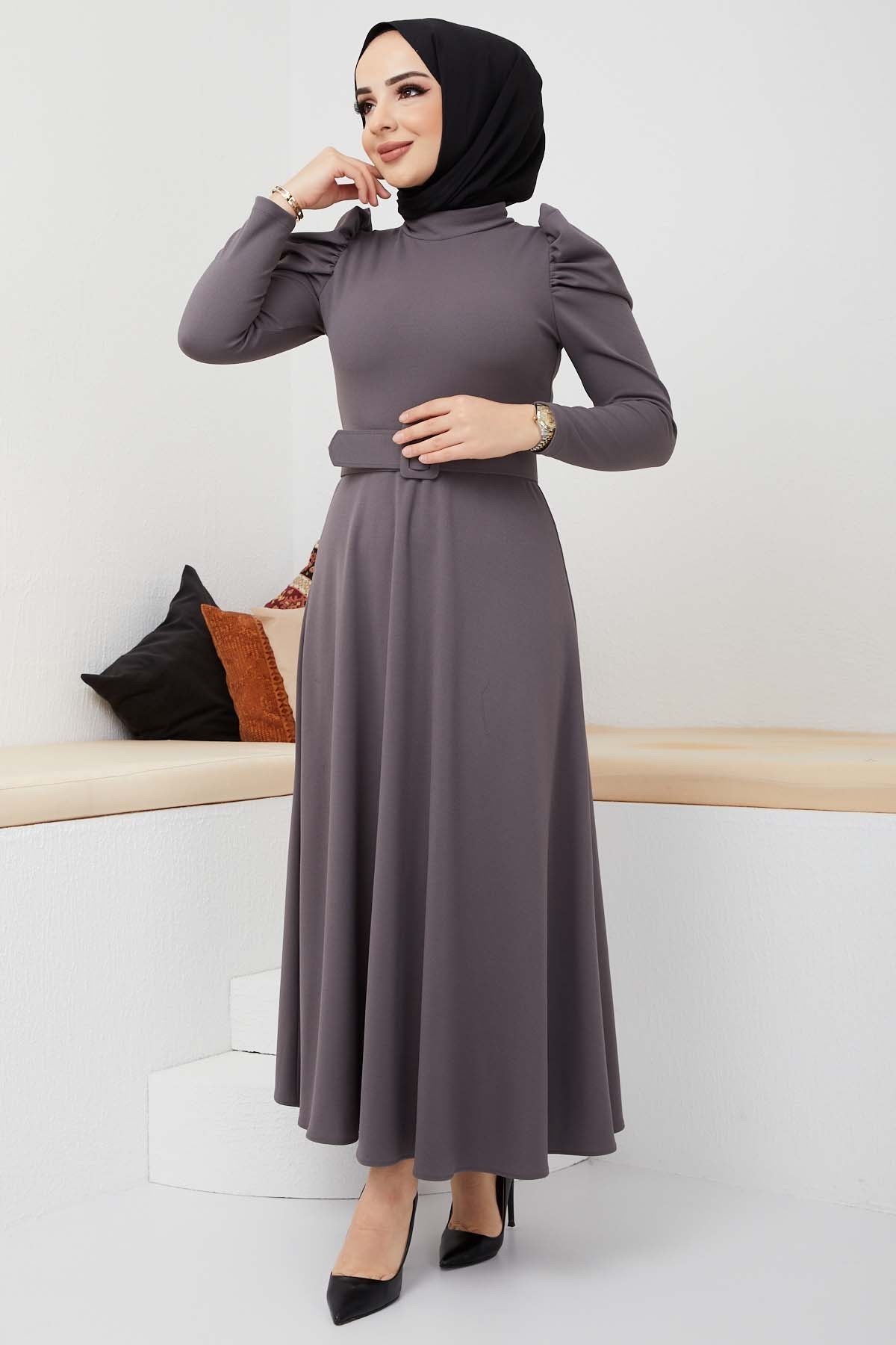 Buket Krep Elbise - Füme