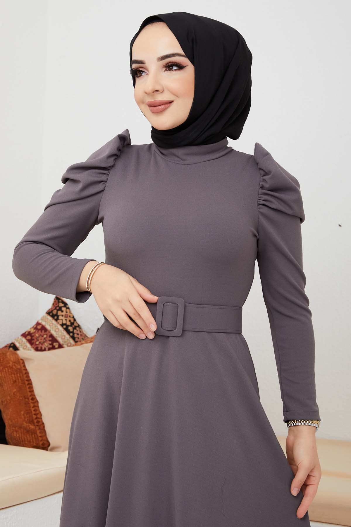 Buket Krep Elbise - Füme