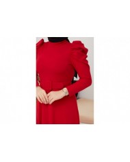 Buket Krep Elbise - Kırmızı