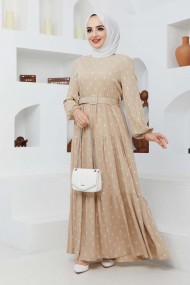 Deniz Viskon Elbise - Bej