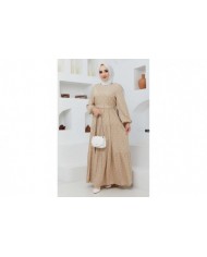 Deniz Viskon Elbise - Bej