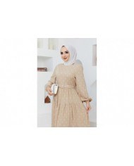 Deniz Viskon Elbise - Bej