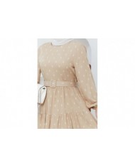 Deniz Viskon Elbise - Bej